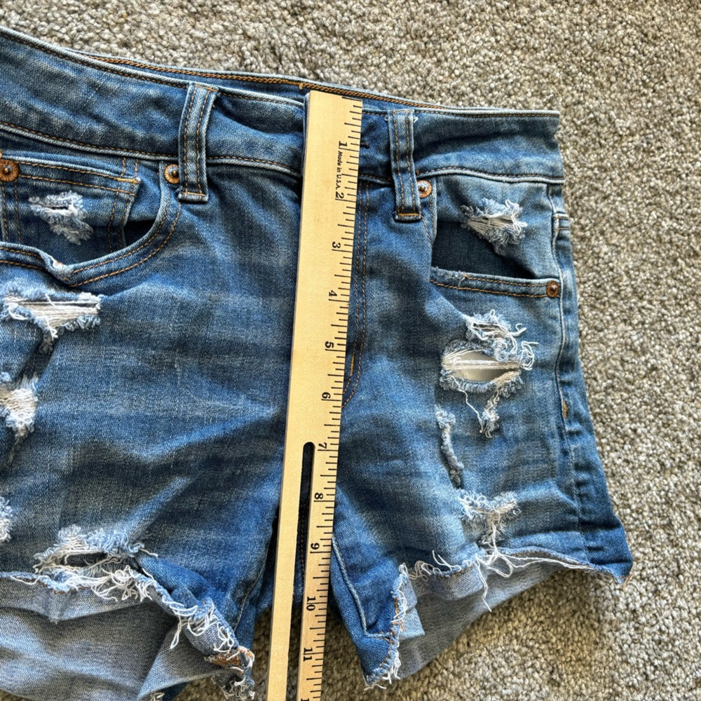 American Eagle shorts womens 0 blue hi rise shortie distressed denim casual - Picture 12 of 13